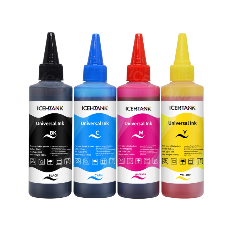 5PCS/SET CMYK 100ml Universal Refill Dye Ink Compatible For HP for Canon for Brother Epson printer ink Icehtank dye ink kit,dye ink refill,inkjet printer ink