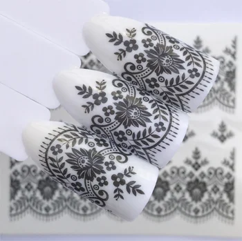 

New Lace Flower Design Nail Sticker Decal Water Transfer White Black Tips Women Makeup Tattoos / 500pcs