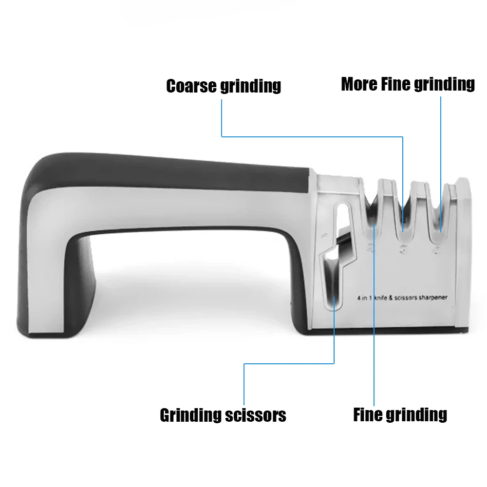 4 In 1 Knife Sharpener Manual Scissors Sharpener Tungsten Steel Sharpening Stone Whetstone Grindstone Kitchen Tools Householder