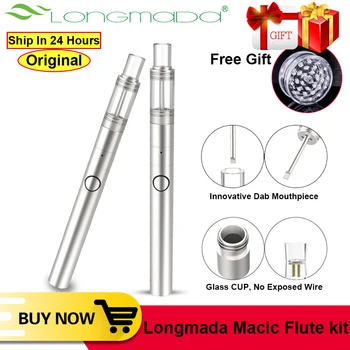 

Original Longmada Macic Flute kit pod vape 2 in 1 Wax CBD Vaporizer Pen 650mAh Kit Glass Cup dab tool quartz glass tank VS W01