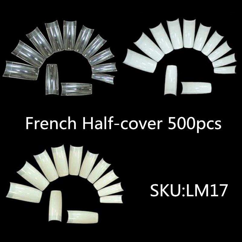 LM17white french 500 шт./пакет искусственный мех короткий острым гроб накладные ногти стилет накладные ногти для ног, полного покрытия, чистый Карамельный цвет балетки Пресс на гвоздь - Цвет: LM17white french