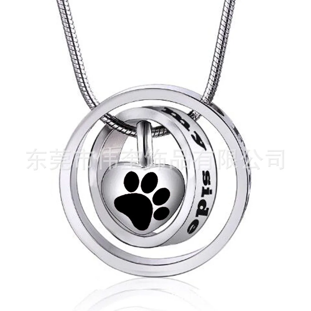 

Lazada Hot Sales Pet Ashes Necklace Stainless Steel Black And White with Pattern Paw Prints Heart Shape Perfume Bottle Cremation