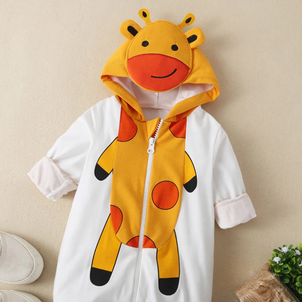 0-12M Baby Kids Jumpsuit Newborn Baby Girls Boys Cartoon Giraffe Hooded Romper Spring Toddler Unisex Baby Onesie Jumpsuit#LR1