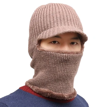 

Wool Cap Winter Knitted Pullover Cap For Men And Women With Velvet Warm Bike Windproof Mask Integral Neck Ear Cap Work Outdoor