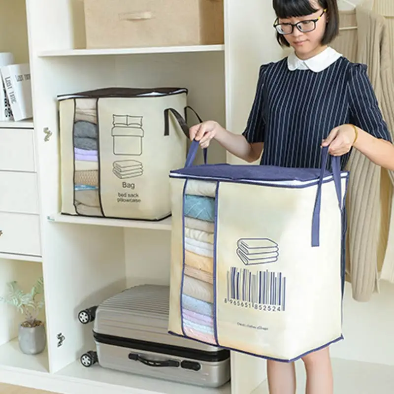 

2019 New 1PC Clothes Storage Bag Folding Closet Organizer For Pillow Quilt Non-woven Blanket Bedding Portable Bag