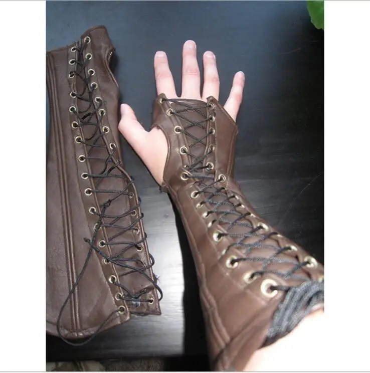 Medieval Armor Gloves Wide Cuffs Bracers Men Steampunk Warrior Gauntlet Renaissance Knights Templar Leather Lace-up Wristband |