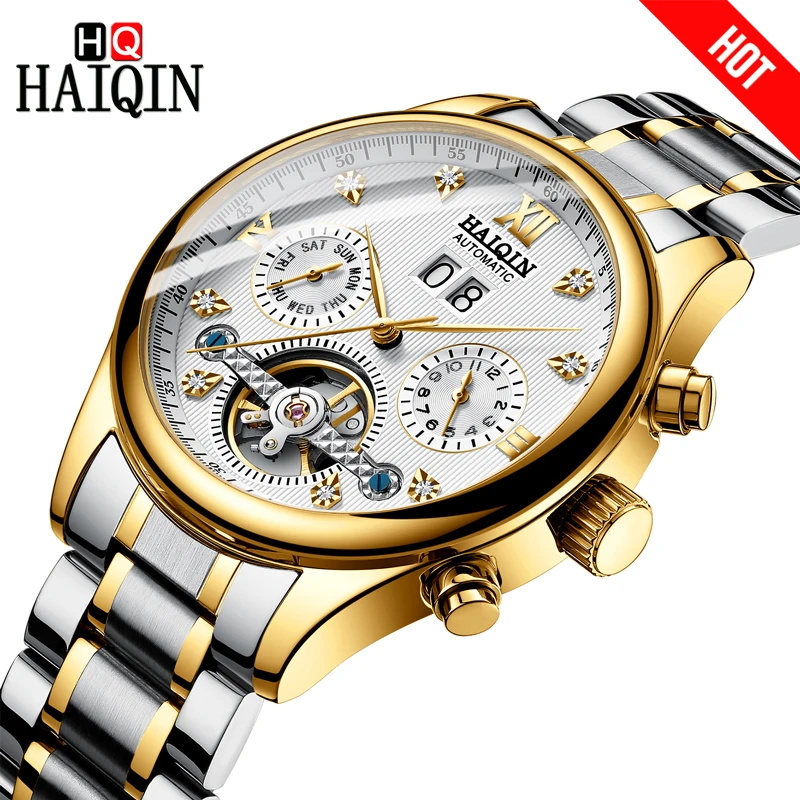 

2020 New HAIQIN Brand Automatic Mechanical Men Watch Business steel Waterproof Tourbillon Clock Wristwatch Relogio Masculino