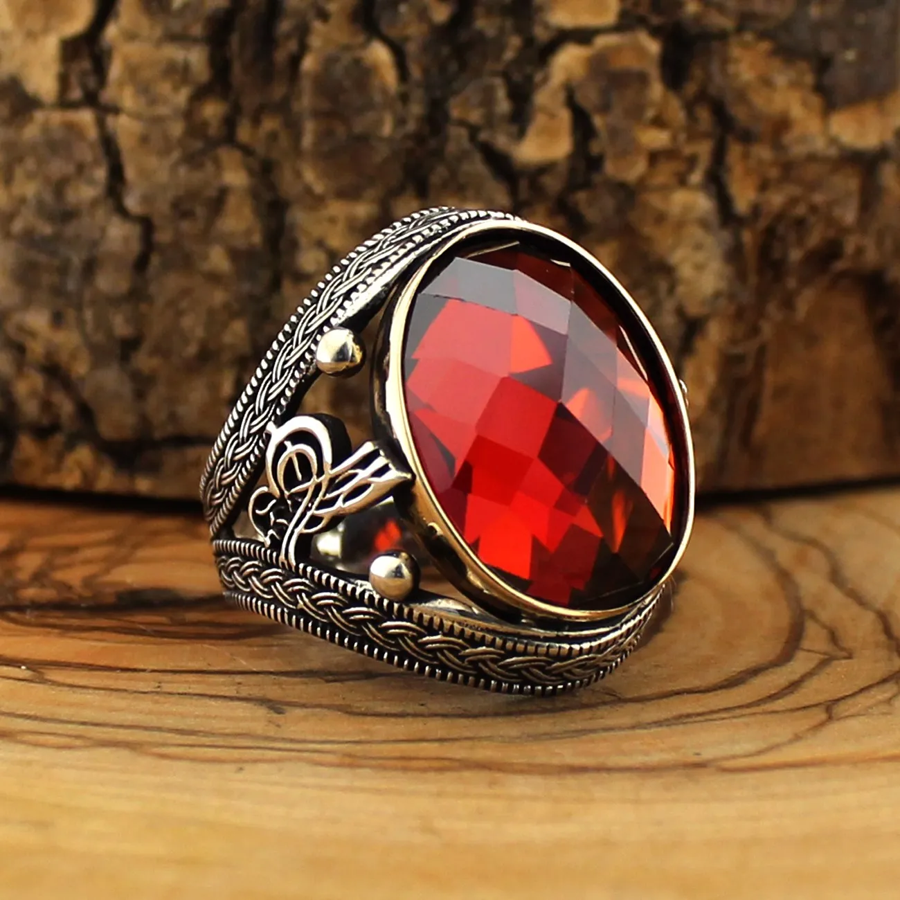 

925 Sterling Silver Ring for Men Red Zircon Stone Jewelry fashion vintage Onyx Aqeq Gift Mens Rings All Size (made in Turkey)