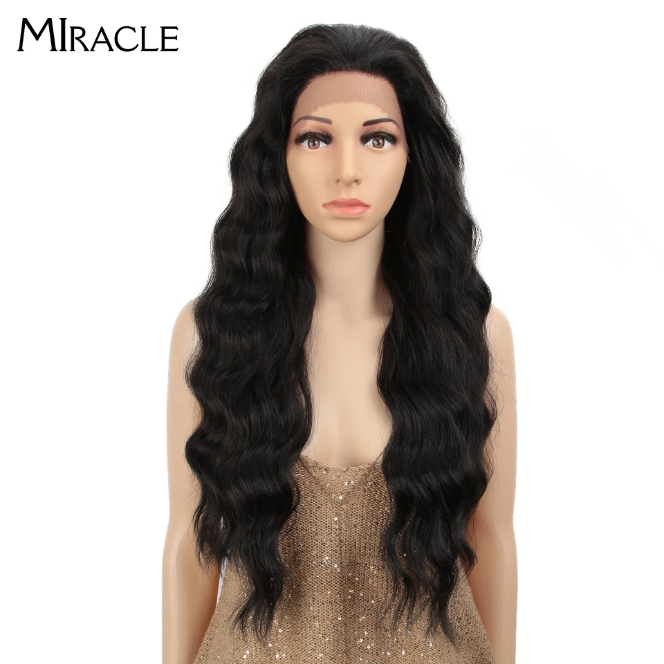 

MIRACLE Long Ombre Wig Loose Deep Wave High Temperature Fiber 30 Inch 150% Density 4*4 Synthetic Lace Front Wigs For Black Women