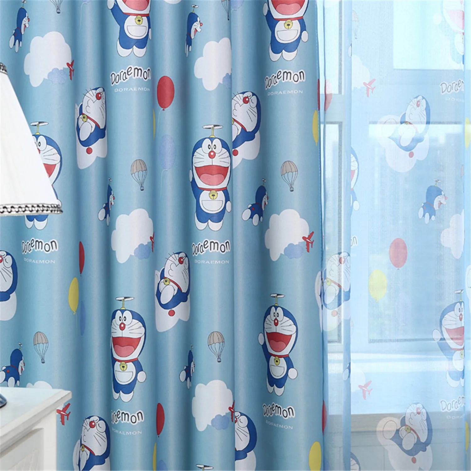 Doraemon затемненные занавески для детской комнаты, полиэстер, высокое качество, экологические синие занавески для гостиной
