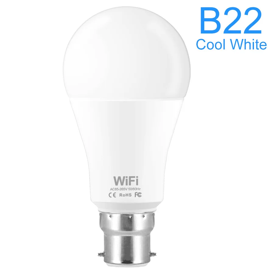 Умный WiFi светодиодный светильник с регулируемой яркостью, e27/b22, Wifi, пульт дистанционного управления, светодиодный светильник, 110 В, 220 В, теплый белый/белый ночной Светильник, работает с Alexa Google - Испускаемый цвет: B22 White