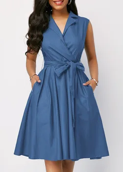 

2020 Women Casual Women Dress Sleeveless Dress Sashes Summer A-line Beach Maxi Dresses