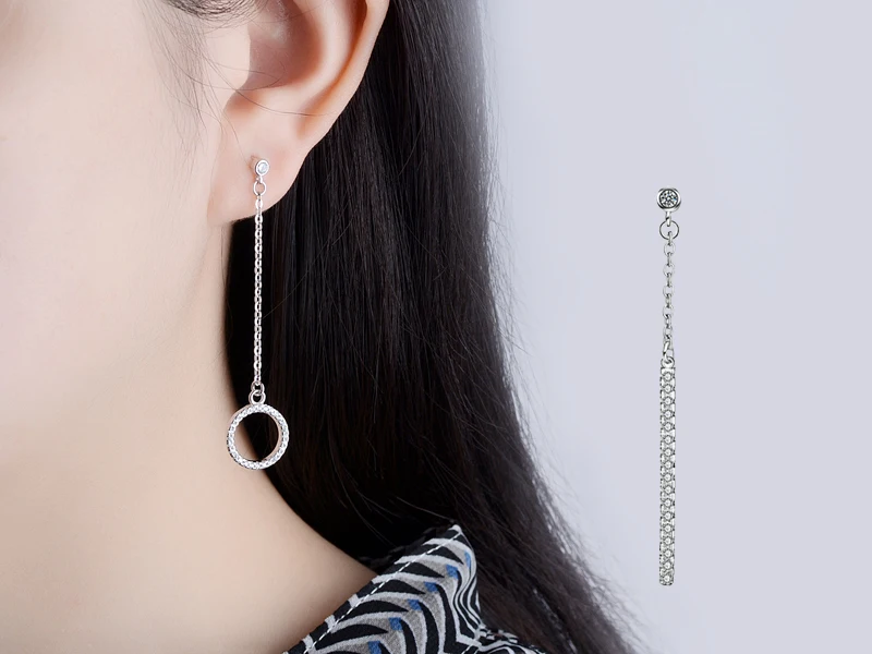Heißer Verkauf Asymmetrie Runde Und Lange Streifen Zirkon Ohrringe 925 Sterling Silber Strass Anhänger Ohrring Frauen Schmuck Geschenk – Detail 27