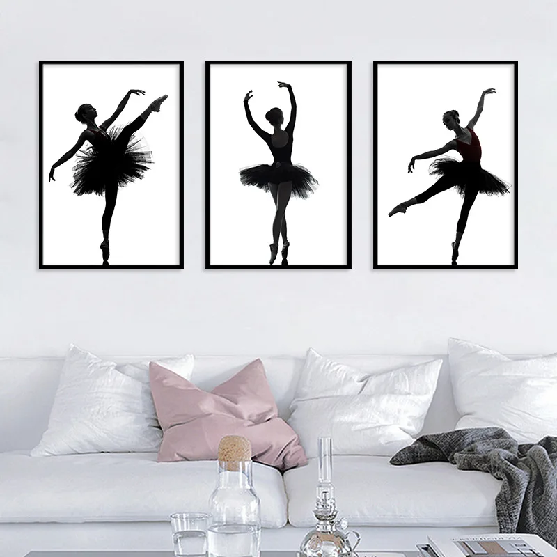 Черно-белый балерин силуэт красивая девушка фото печать плакат Настенная
