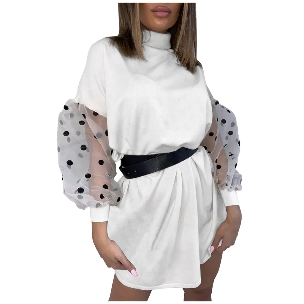 Женское платье, модное женское платье с пышными рукавами, водолазка, сексуальное Сетчатое платье, повседневное свободное платье, женское платье