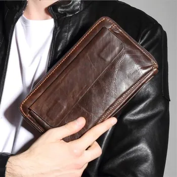 

Vintage Style Men Clutch Large Capacity Wallet Split Leather Wallet Female Long Wallet men Zipper Coin Purse