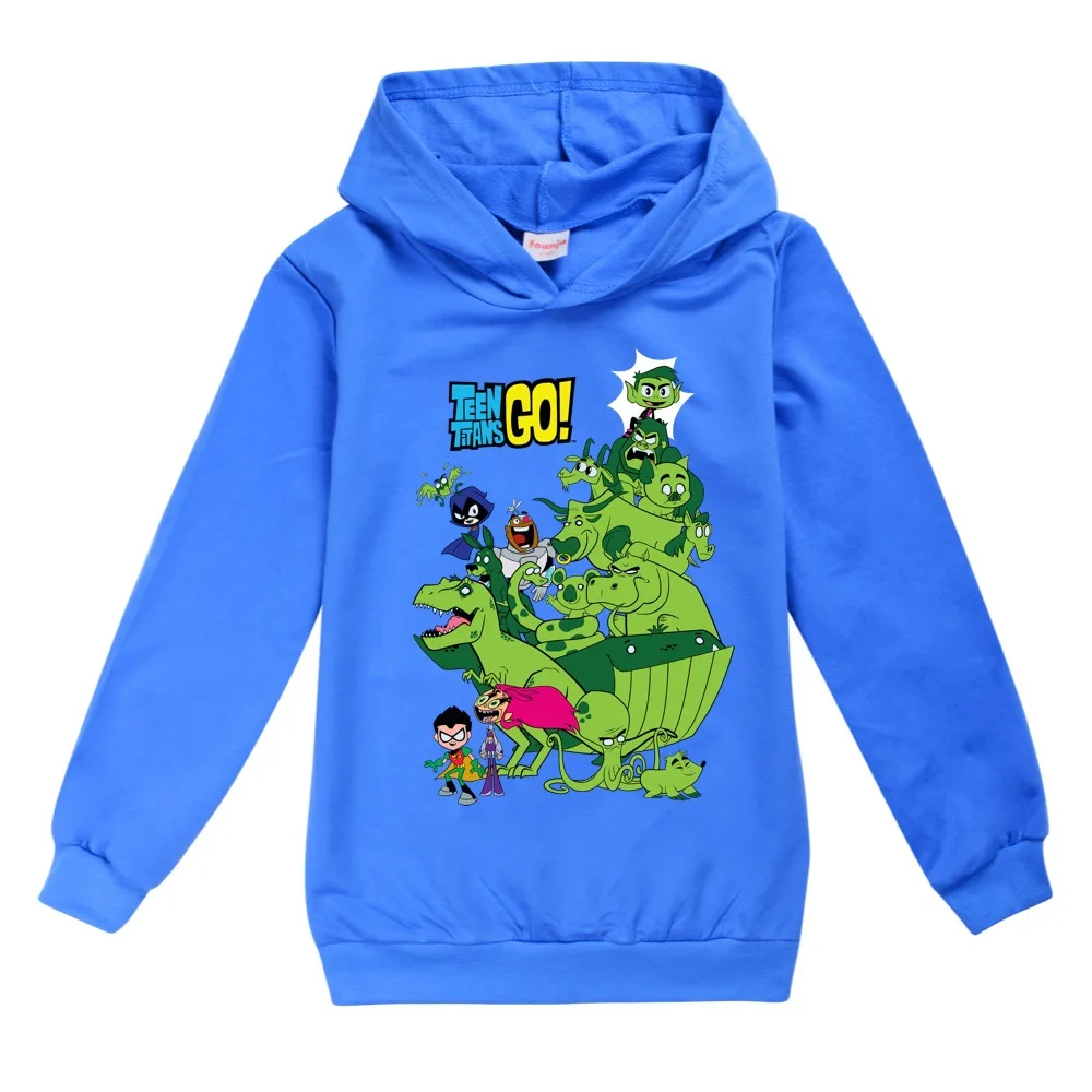 Teen Titans GO Sweatshirts Baby Boys Girls Cotton Kids Hoodies Children Clothes Long Sleeve Sweatshirts Child's Hoodie T083 - Цвет: Dark Blue