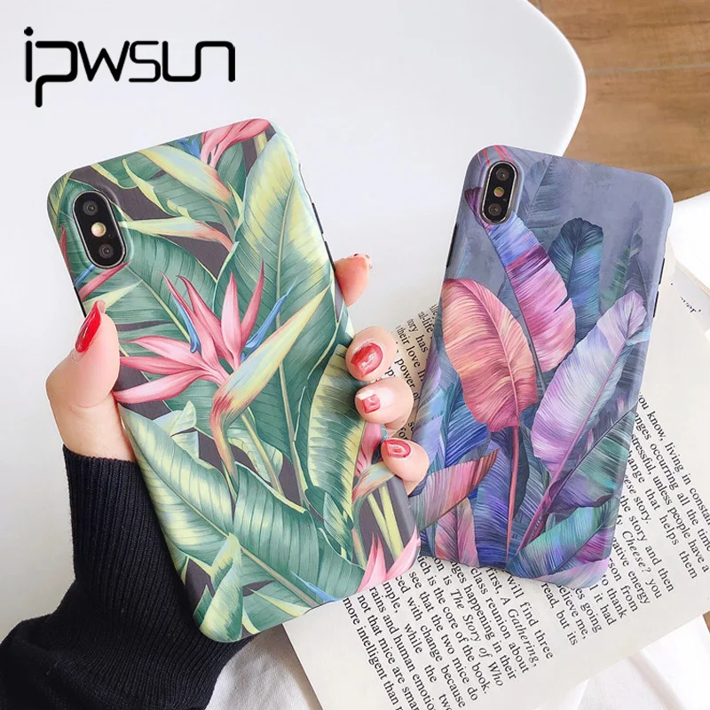 

iPWSOO IMD Banana Leaves Silicone Case For iPhone 11 Pro Max X XR XS Max Flower Soft Phone Cases Cover For iPhone 6 6s 7 8 Plus