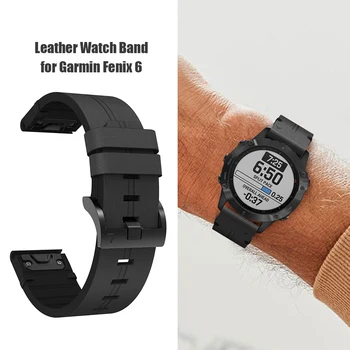 

Leather Adjustable Watchband Bracelet Classic Colors and Simple Durable Design Wrist Strap with Buckle for Garmin Fenix 6