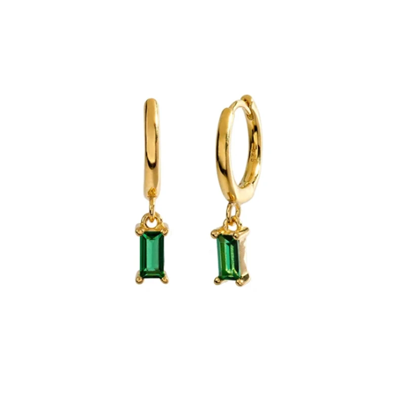 100% S925 Sterling Silver CZ Pendientes Micro Pave Green Zircon Earrings Stud Earring For Women Girl Birthday Party Gift Jewerly