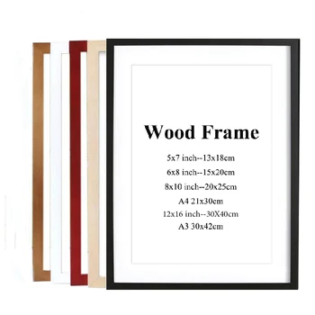 

Nature Solid Wooden Frame Art Picture A4 A3 Black White Red Blue Color Photo Frame with Mats for Wall Mounting Hardware Incloud