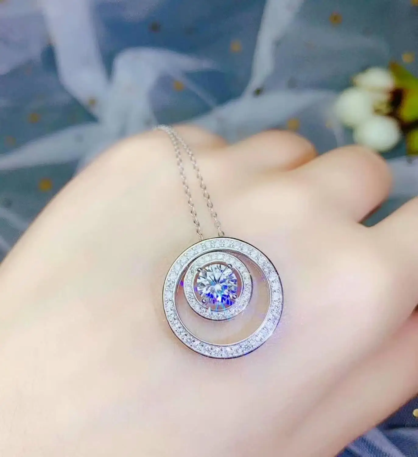 

shilovem 925 sterling silver Moissanite Diamond pendants send necklace women classic wedding plant new vvs 1ct bz6.56.5999agmsz