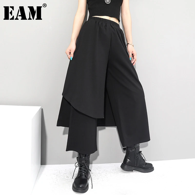 Loose Fit-Pants Black EAM Leg-Trousers Long-Wide High-Elastic Women Fashion Tide Regular