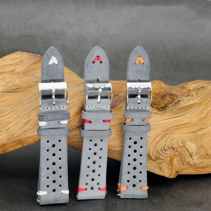 Genuine Leather Gray Handmade Porous Watch Strap Cowhide Breathable Suede Watch Band Men Wrist Watch Strap 23cm Genuine Leather Gray Handmade Porous Watch Strap Cowhide Breathable Suede Watch Band Men Wrist Watch Strap 23cm