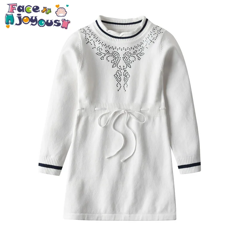 Платье для маленьких девочек; сезон осень-зима; вязаное платье для малышей с длинными рукавами; платье для маленьких девочек на Рождество и День рождения; хлопковая одежда для малышей
