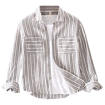

Men Cotton Linen Shirts Stripe Long Sleeve Mens Summer Shirts CasualMen Solid Linen Shirt Chinese