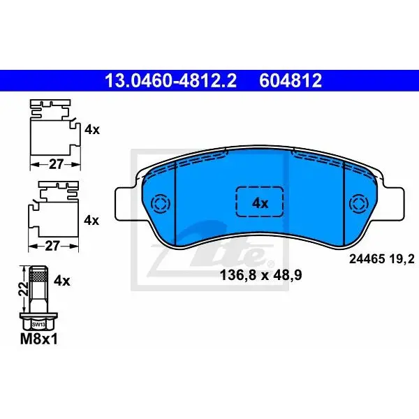 Колодки дисковые з.\ Citroen Jumper 2.2HDi 06 ATE 13.0460-4812.2