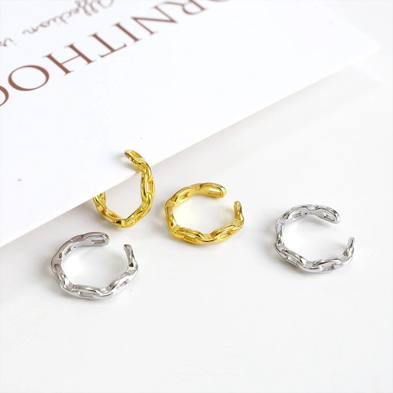 

Real 925 Sterling Silver Hollow Chain Pattern Non-Pierced Ear Cuff Earrings Cute Cartilage Earrings Ear Clips for Women