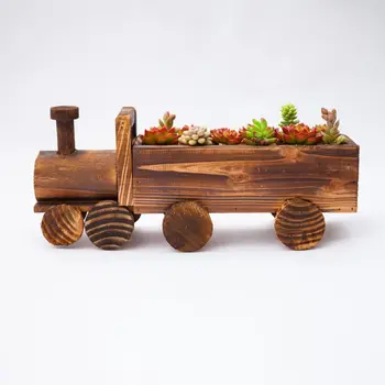 

Retro Wooden Train Flower Pot Succulent Plant Potted Bonsai Planter Home Garden Decoration