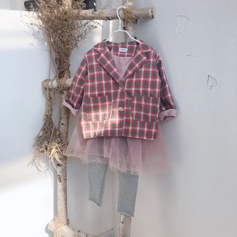 

1 2 3 4 5 6 7 Y Girl Jackets Casual Plaid Suit Collar Kids Coats Fashion Toddler Baby Outwear Autumn New Arrival Child Jackets