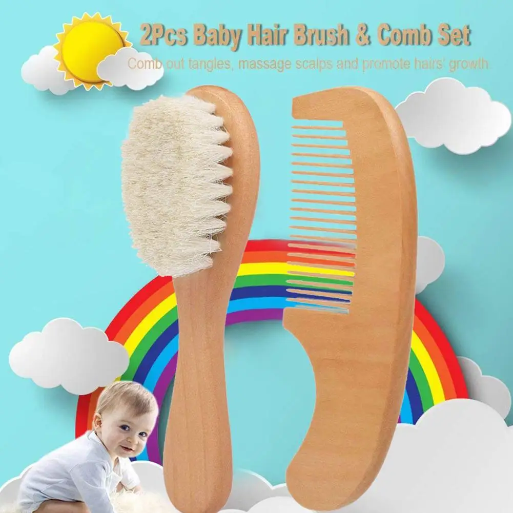 2Pcs Woolen Baby Hair Brush Comb Suit Newborn