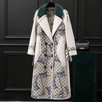 

Real Fur Coat Female Elegant Ladies Sheep Shearing Jacket Women Autumn Winter Clothes 2020 Korean Print Wool Coats Tops 19023