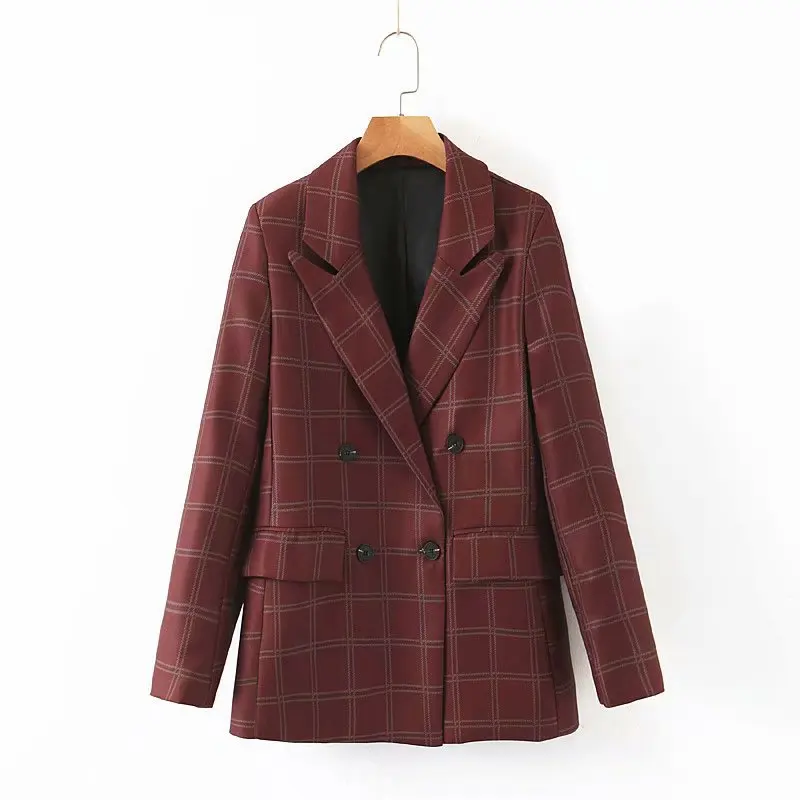 

Western Style WOMEN'S Dress 2019 Spring And Autumn New Style Fashion Double Breasted Plaid Suit Jacket Women's