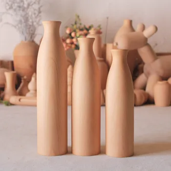 

handmade simple long wooden vase dried flower home accessories household decoration classic solid wood vase tabletop ornament