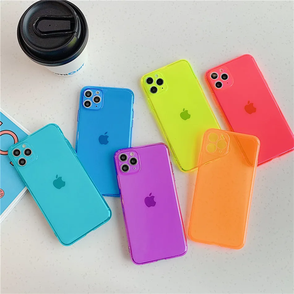 

ASTUBIA Neon Fluorescent Solid Color Cover For iPhone 11 Pro Max Soft TPU Clear Cover For iPhone 7 8 Plus X XR Xs Max SE 2020