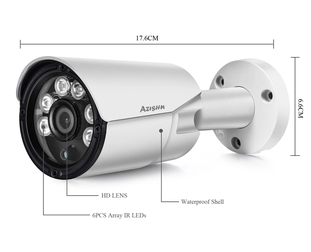 AZISHN H.265 IP POE 2.0MP камера безопасности Аудио запись Открытый Водонепроницаемый 1080P ночного видения Onvif видео камеры наблюдения