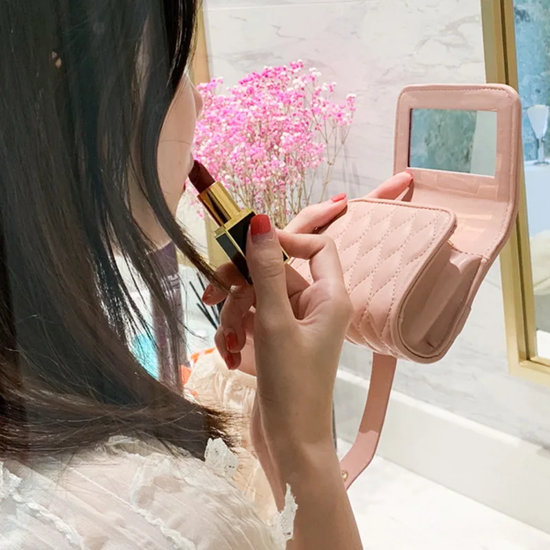 

MoneRffi Women Cosmetic Bag With Mirror Makeup Bag Travel Pouch PU Leather Portable Box Bag Make Up Case 2019