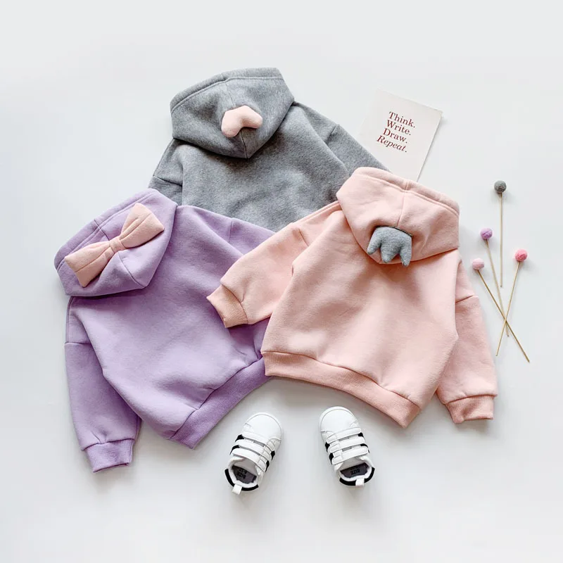 WLG kids/Зимние толстовки с капюшоном для маленьких девочек; Вельветовая плотная Толстовка фиолетового, серого, розового цвета; Теплая Повседневная одежда для детей 1-5 лет
