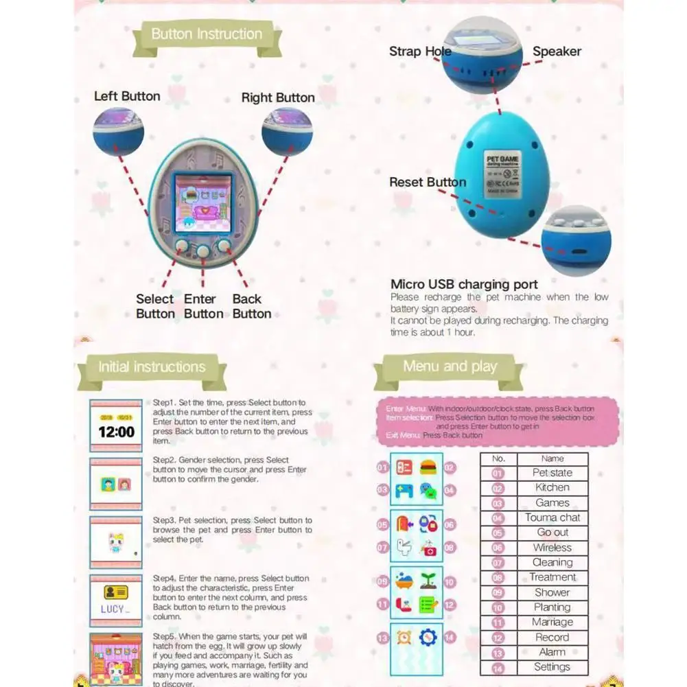 Eletrônicos dos Desenhos Animal de Estimação Máquina de Jogo de Namoro Aparelhos Animados Eletrônico Digital Handheld Virtual Pet Toy Kids Presente 7 Brinquedos e hobbies