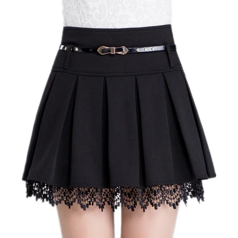 Модная Осенняя Женская юбка Женская высокая талия плиссированная юбка кружевная короткая юбка Юбки Женская S404