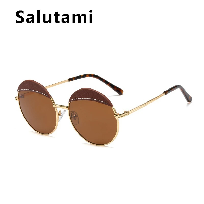 Уникальные женские солнцезащитные очки с кожаными линзами, круглая оправа, бренд, сплав, уникальный круглый, солнцезащитные очки для мужчин, винтажные, солнцезащитные очки Oculos Feminino