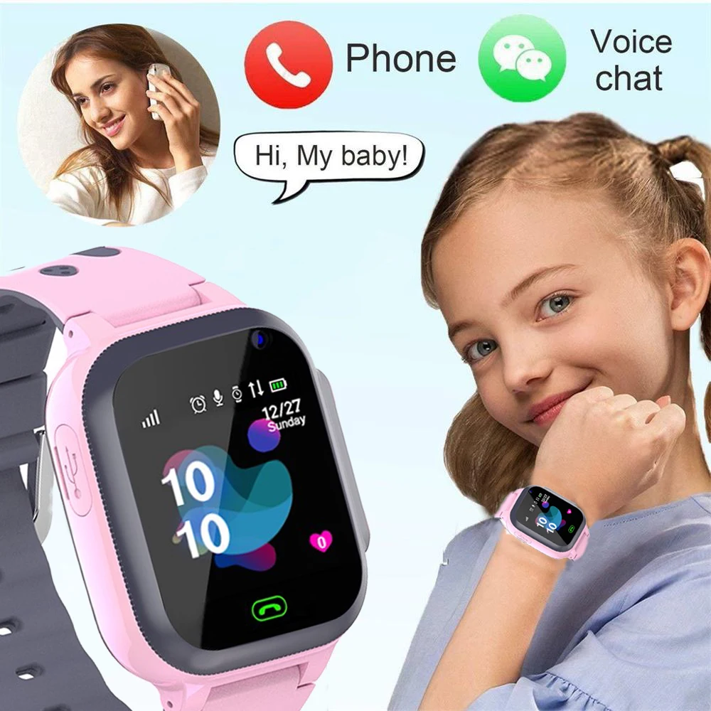 Reloj inteligente con llamadas para niños y niñas, pulsera con tarjeta SIM, rastreador de ubicación, resistente al agua, SOS