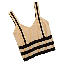 Женская майка без рукавов, трикотажный топ на бретелях в полоску, Летний жилет TT@ 88