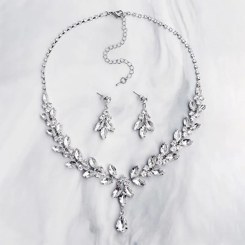 Miallo новые роскошные свадебные украшения набор Австрийское Кристальное свадебное ожерелье и Комплект сережек для женщин невесты - Окраска металла: Silver