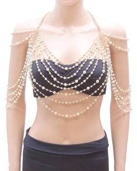 

High-end Elegant Multilayer Pearl Chain Necklace Pendants Women Wedding Shoulders Chain Bridal Body Jewelry Collier