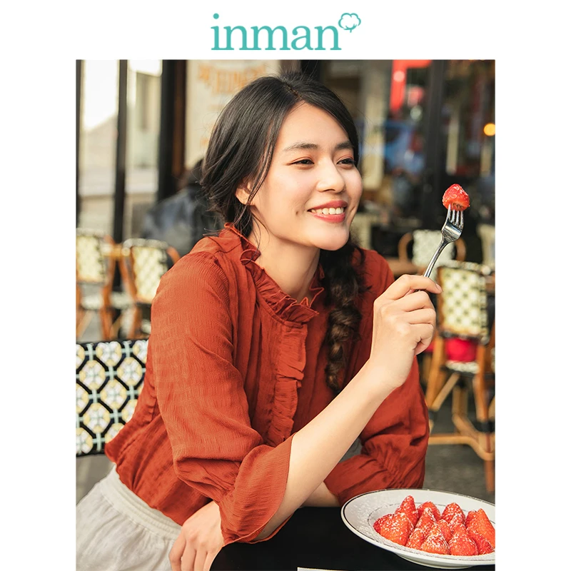 

INMAN 2019 New Arrival Stand up Collar Literary Retro Hongkong Style Lacing Casual Women Two Pieces Suit